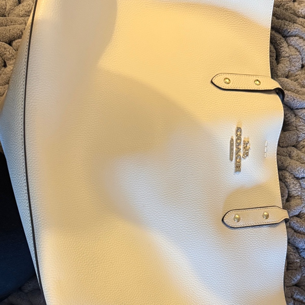 Coach Cream Pebbled Leather Tote with Gold Hardware